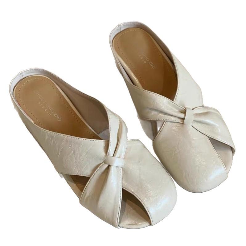 Baotou half slippers women wear thick soles niche high sense 2025 summer thin silver inner height increase cool slippers