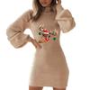 2023 Winter Christmas Print Slim Lantern Sleeve Dress