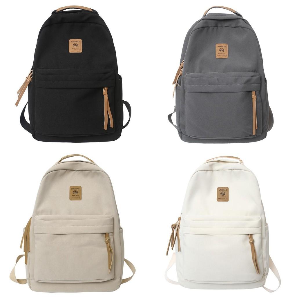 Xm Letter Pattern Solid Color Backpack Casual Student Schoolbag Bag Lightweight