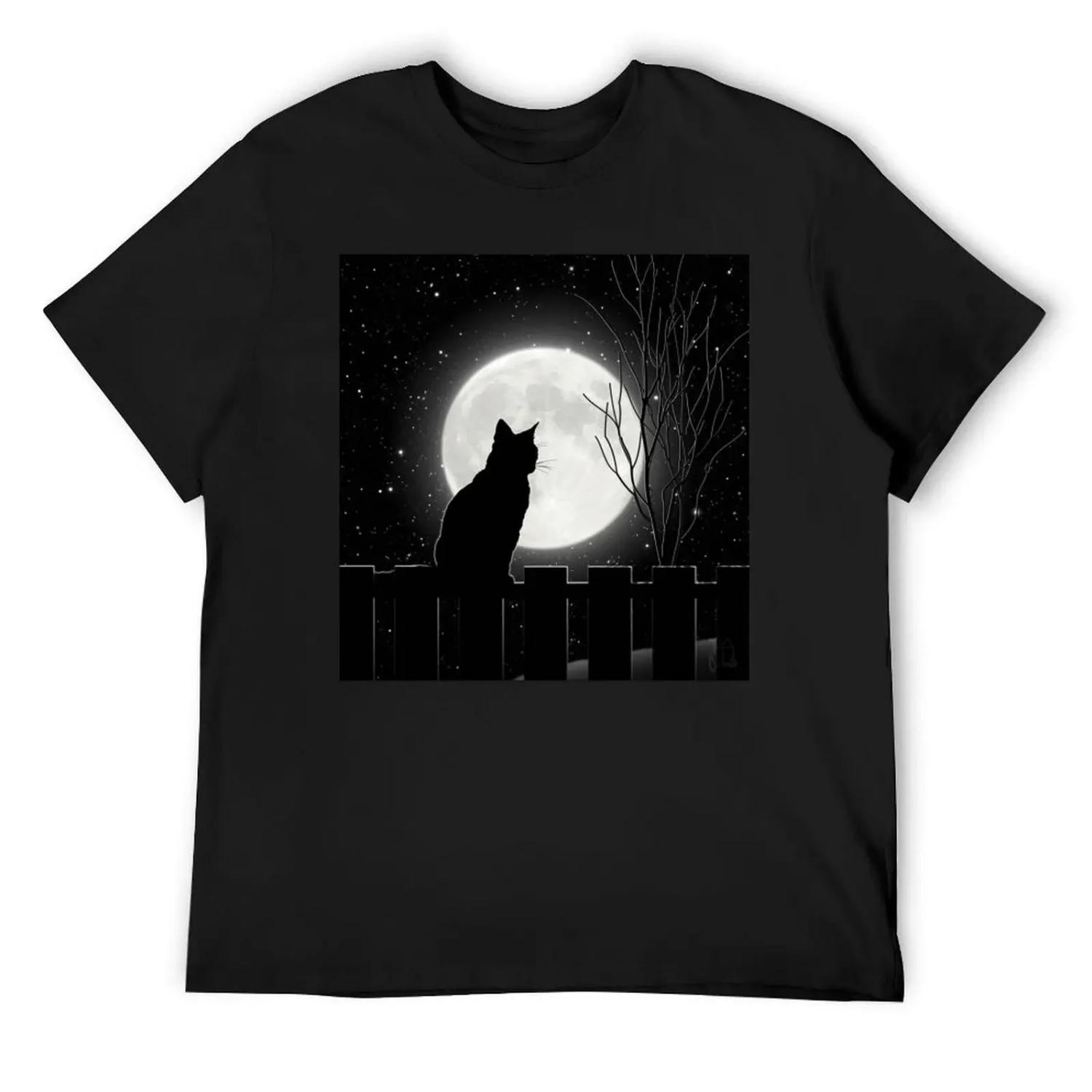 

Silent night Cat looking at the full moon T-Shirt tops luxury designer tees Short sleeve tee men XXXXXL