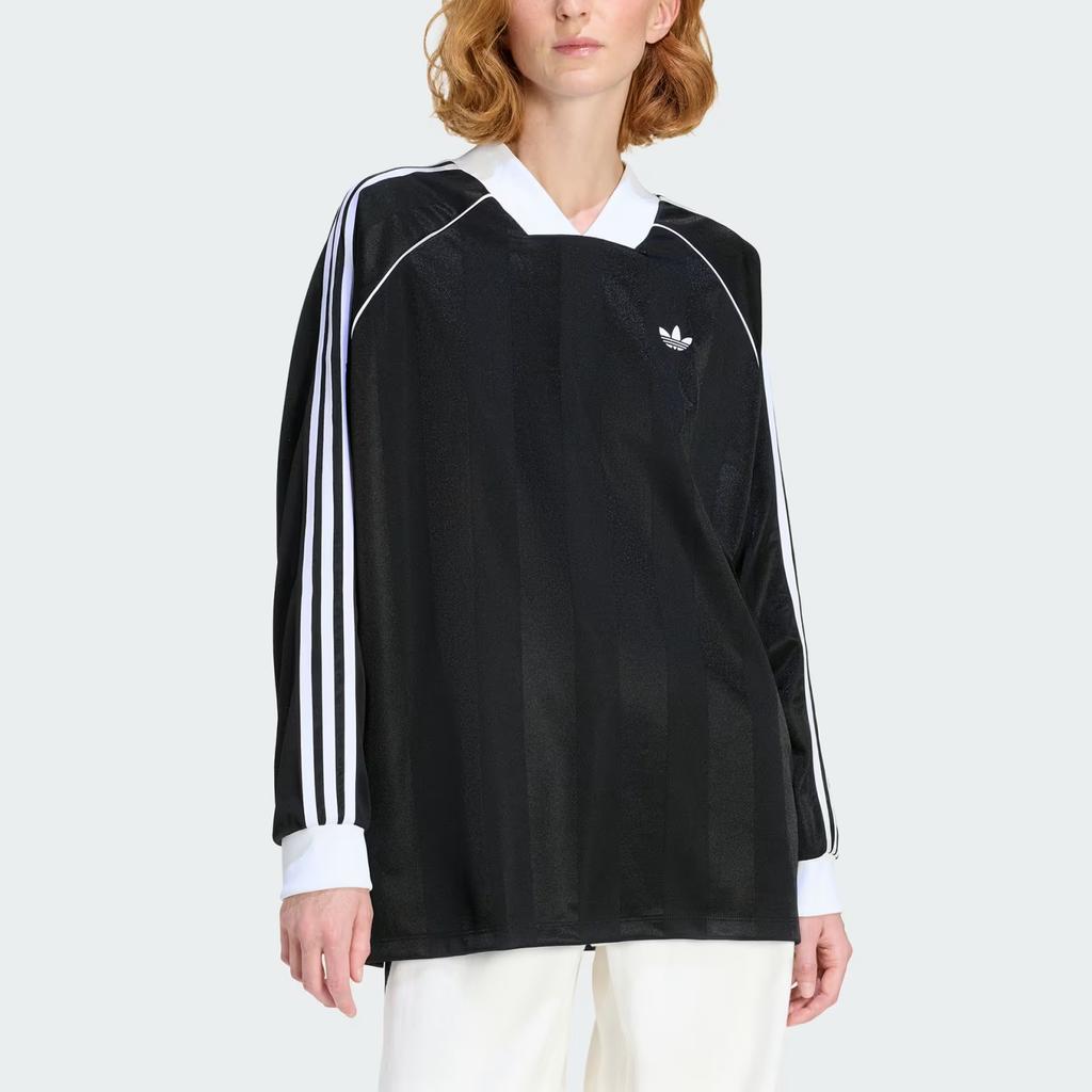 Adidas Originals 3-Stripes Jacquard Loose V-Neck Pullover Long Sleeve T-Shirt Women tops KD2897