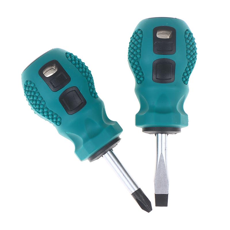 Magnetic Mini Portable Radish Head Flat Cross Short Rubber Handle Screwdriver Set Dual-Purpose Screwdriver Tool