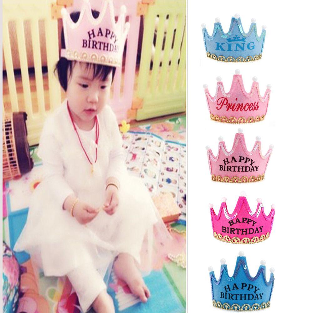Fashion Prince Princess Kids Adult Favors Crown LED Light Birthday Hat Hair Band
