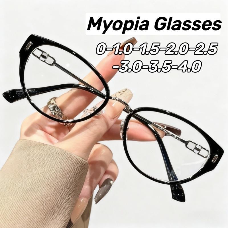 New Fashionable Cat-Eye Myopia Glasses Women's INS Style Luxury Brand Designer Popular Metal Eyeglasses Diopter 0 To -4.0