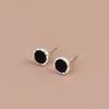 Retro Hong Kong Style S925 Sterling Silver Black Round Stud Earrings - Versatile, Sleep-Friendly, for Men & Women