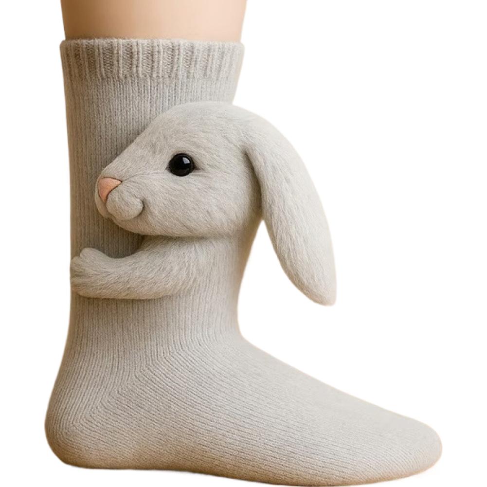 3D Knit Animal Socks Cute Floor Socks Hand Crocheted Double Layer Warm Sock with Cute Rabbit Panda Animals Christmas Gifts