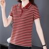 Navava Women S Daily caSual STripe Collar ShorT Sleeve T ShirT nT3410