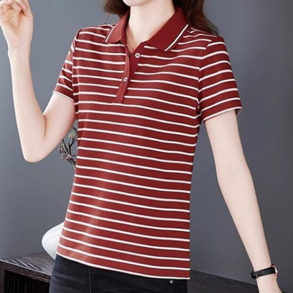 Navava Women S Daily caSual STripe Collar ShorT Sleeve T ShirT nT3410
