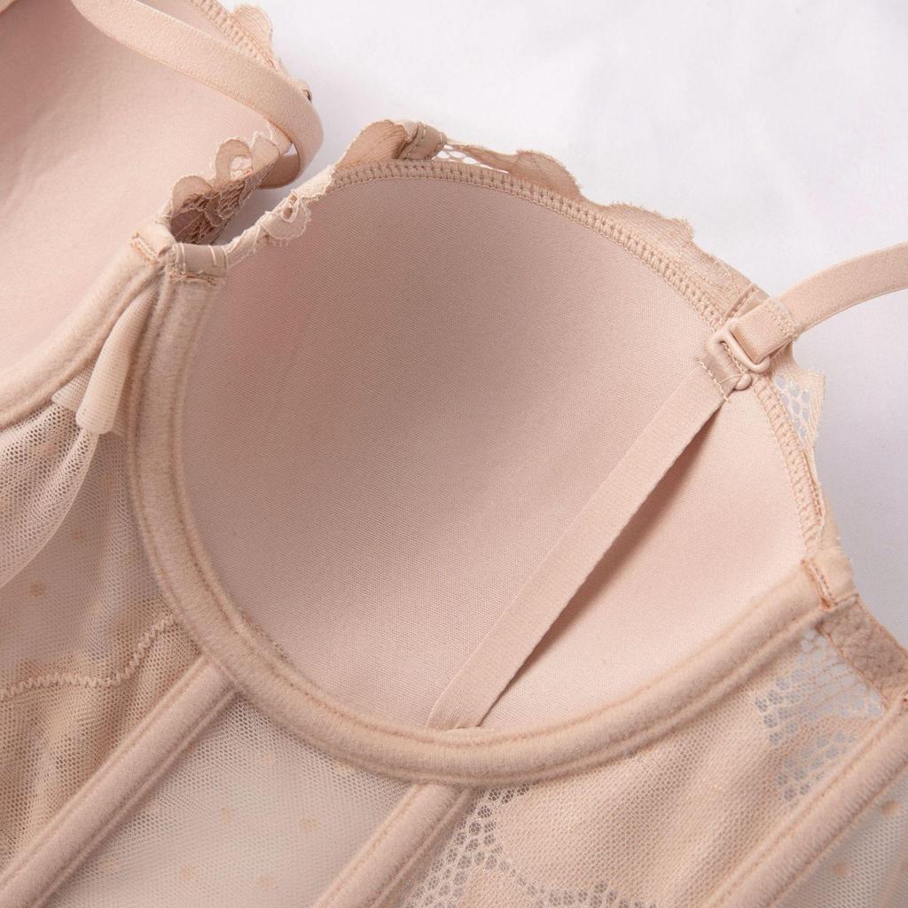 Set reggiseno push up lungo ricamato in pizzo francese Intimo donna sexy Set di reggiseno e mutandine traspiranti con body shaper a lisca di pesce