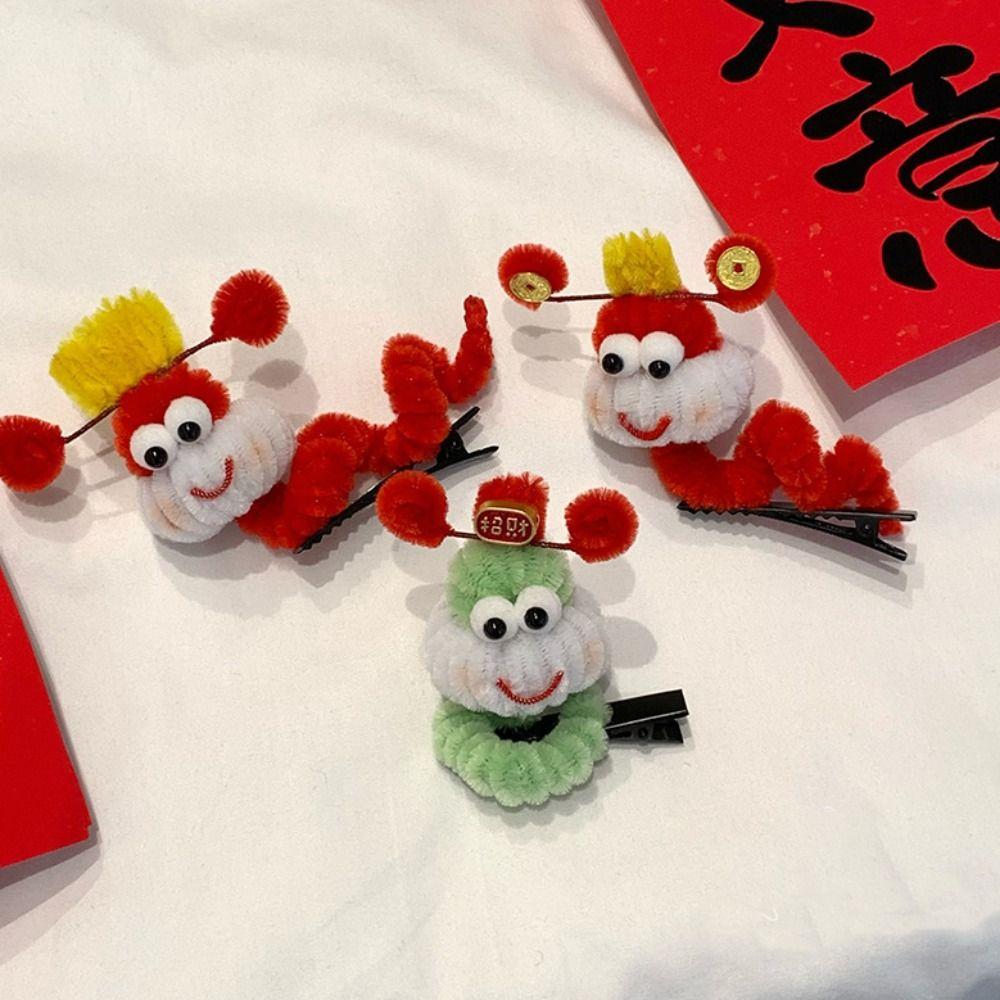 Cartoon Chinese New Year Headwear God of Wealth Cute Animals Hair Clip Red Snake Hairpin  Children