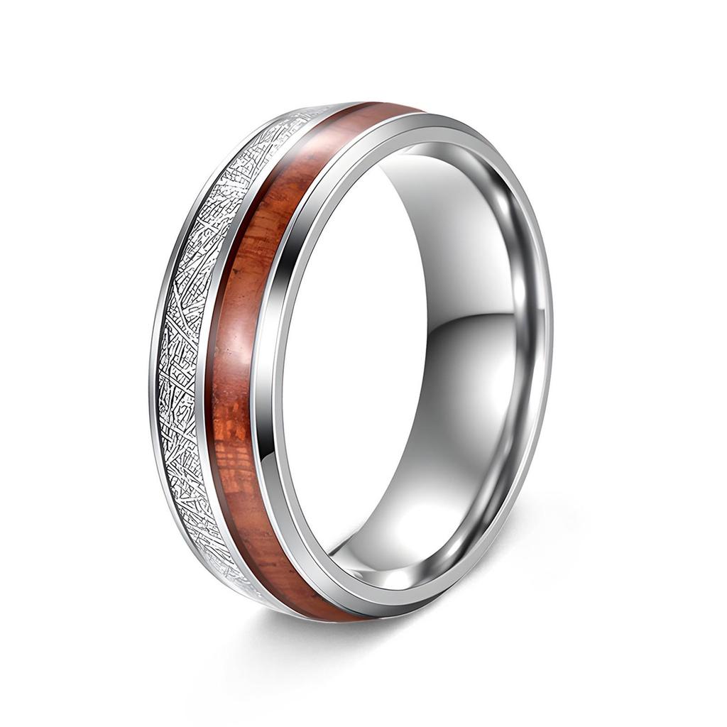 Men's Titanium Steel Ring with Acacia Wood & Abalone Shell Inlay