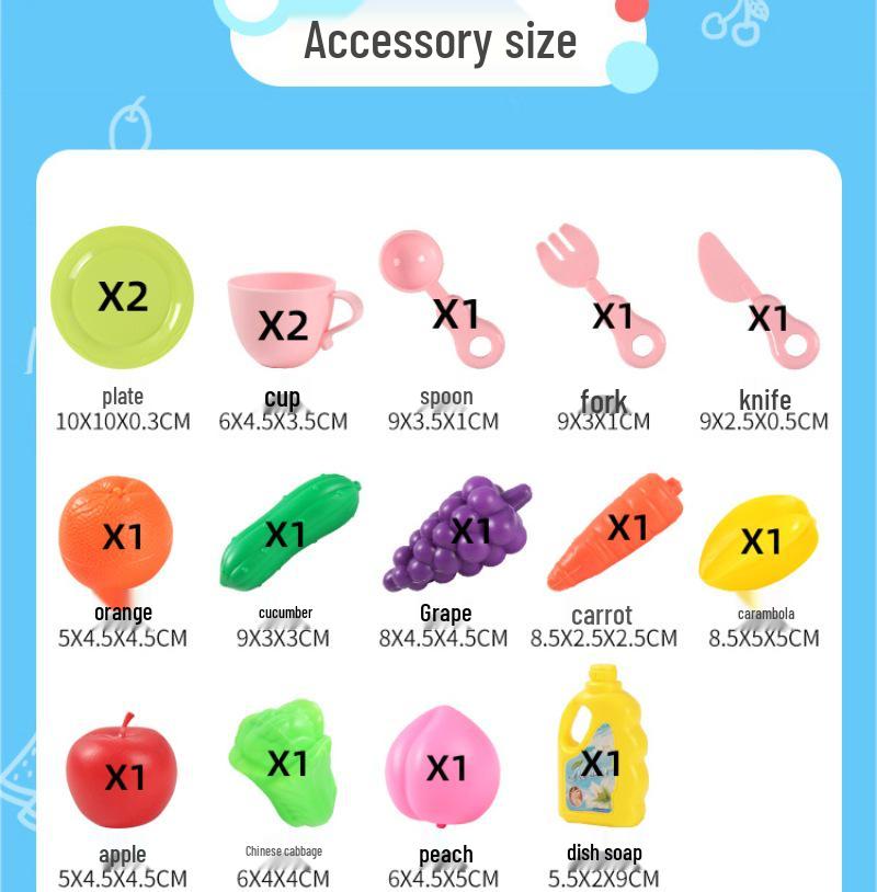 Cartoon Cow Electric Faucet Toy Kitchen Set with Sink, Stove, and Play Fruits & Vegetables