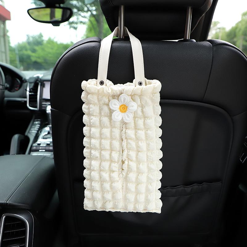 New Car Tissue Box Temperament Puff Grid Car Seat Hanging Paper Drawer Cartoon Bear Car Tissue Drawer