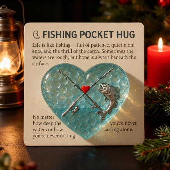 Fishing Lover Pocket Hug Token Sea Glass Heart-Shaped Acrylic Keepsake Encouragement Gift for Angler Dad Husband