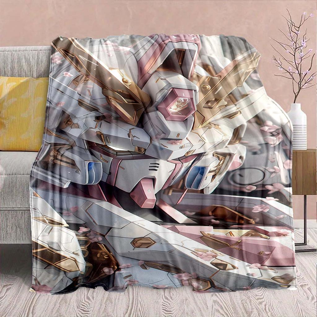Gundam Anime Flannel Blanket - Soft Warm Perfect for Sofa, Bedding Camping Travel Office Home Decor -QJY
