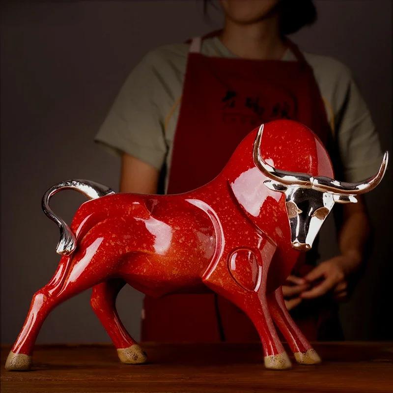 Nordic Red Black and Gold Cow Sculpture Resin Crafts Simulate Animal Statues Living Room Bookcase Office Accessories Home Decor