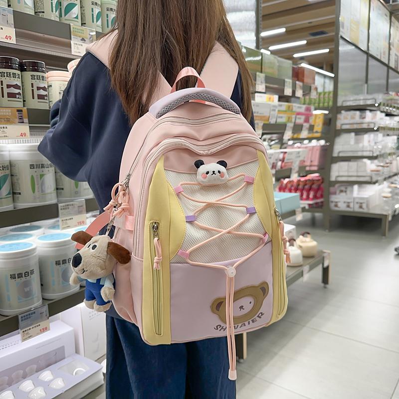 Contrast Color Backpack Junior High School Student Schoolbag Lightweight Large Capacity Backpack