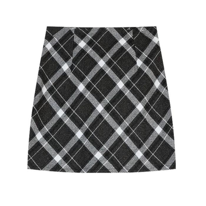 Women's Red Plaid High-Waisted Woolen A-line Skirt - Autumn/Winter 2025 Collection