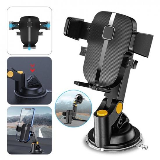 1Pc Black Car Phone Holder Dashboard Windshield Suction Mount Stand Accessories