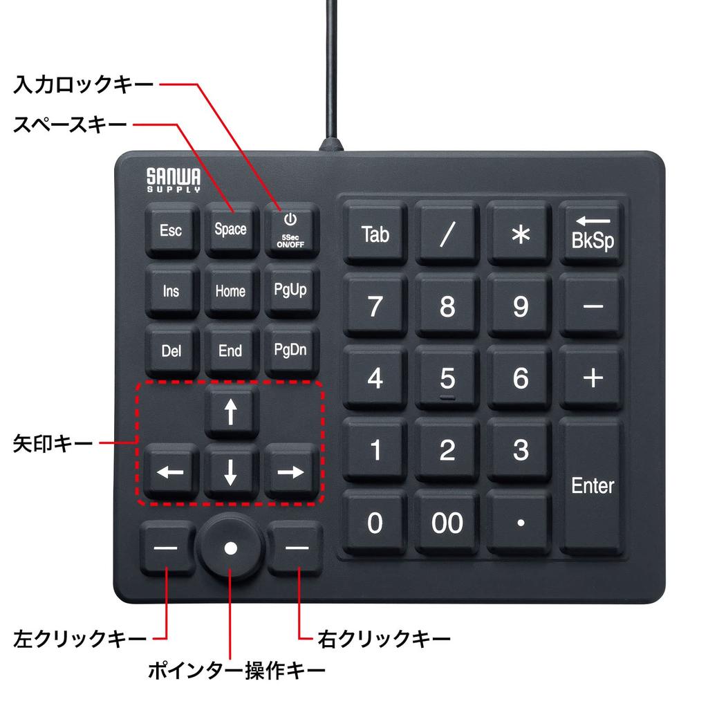 Sanwa Supply Waterproof and Dustproof Numeric Keypad NT-BS1BK Black