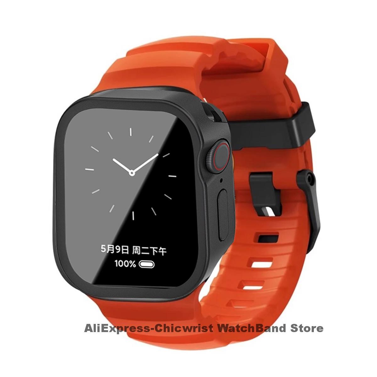 

For Apple Watch Waterproof Case+Silicone Band Ultra 3/2 49mm 46mm 45mm 44 42 Alloy+PC Cover Sport Bracelet Iwatch S11 10 9 8 SE3 S11-46mm