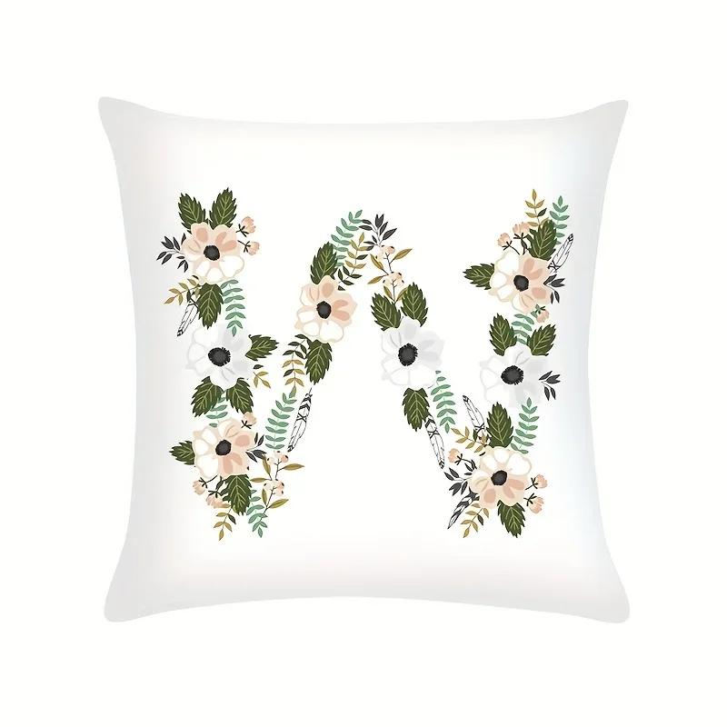 Plant Flowers Alphabet Printed Cushion Cover Spring Home Seat Decorative Pillowcase  Square Polyester Letters Pillow Cover