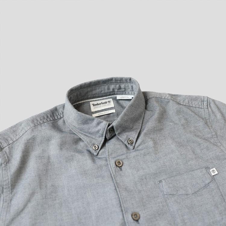 Timberland Solid Color Button Down Casual Short Sleeve Shirt Men Shirts Gray A1VYD-B68