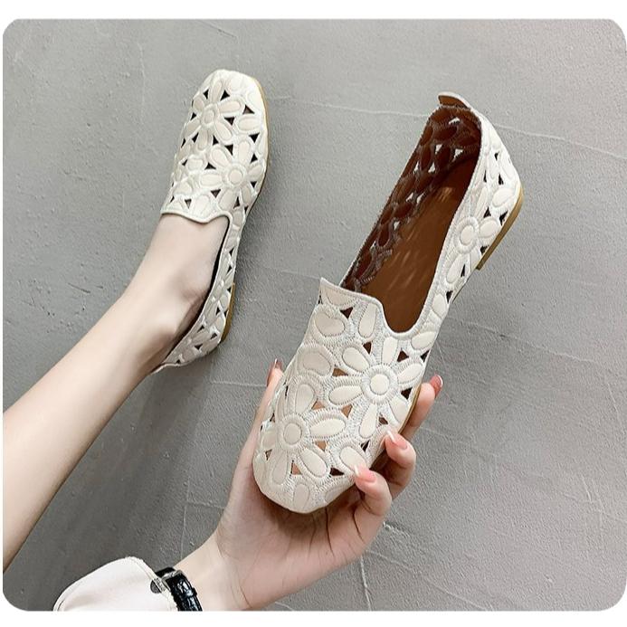 Large Size Square Toe Shallow Mouth Flat-bottomed Hollow Mother Shoes Mori Women's Peas Shoes Single Shoes