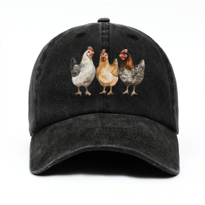 Three Chickens Print Baseball Cap Cotton Adjustable Casual Sun Hat for Adults