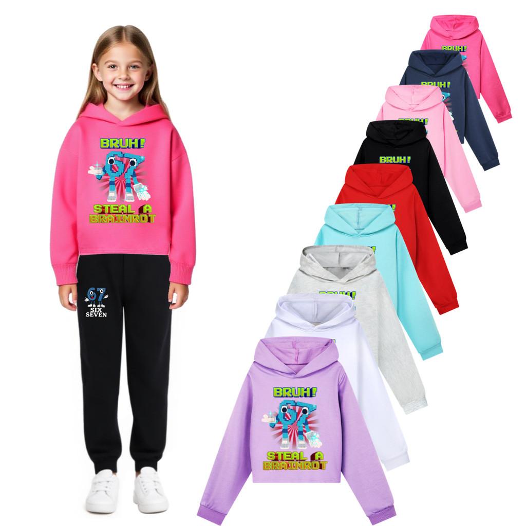 5194 Kids Girls Steal a Brainrot 67 Six Seven Printed Casual Long Sleeves Hoodies Sweatshirt Top