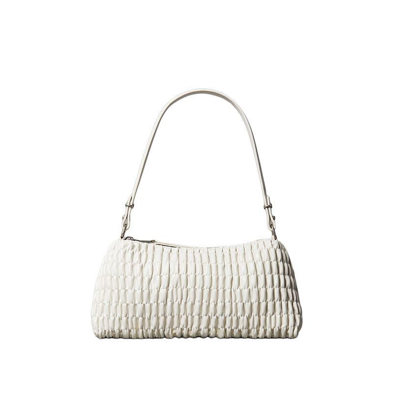 Calvin Klein Elegant Niche Design Pleated Armpit Bag Mixed Material Shoulder Bag Medium Size Women's Milk White