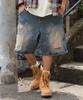 WEGO Double Knee Distressed Denim Medium Streetwear Men's Shorts, Medium, Denim,