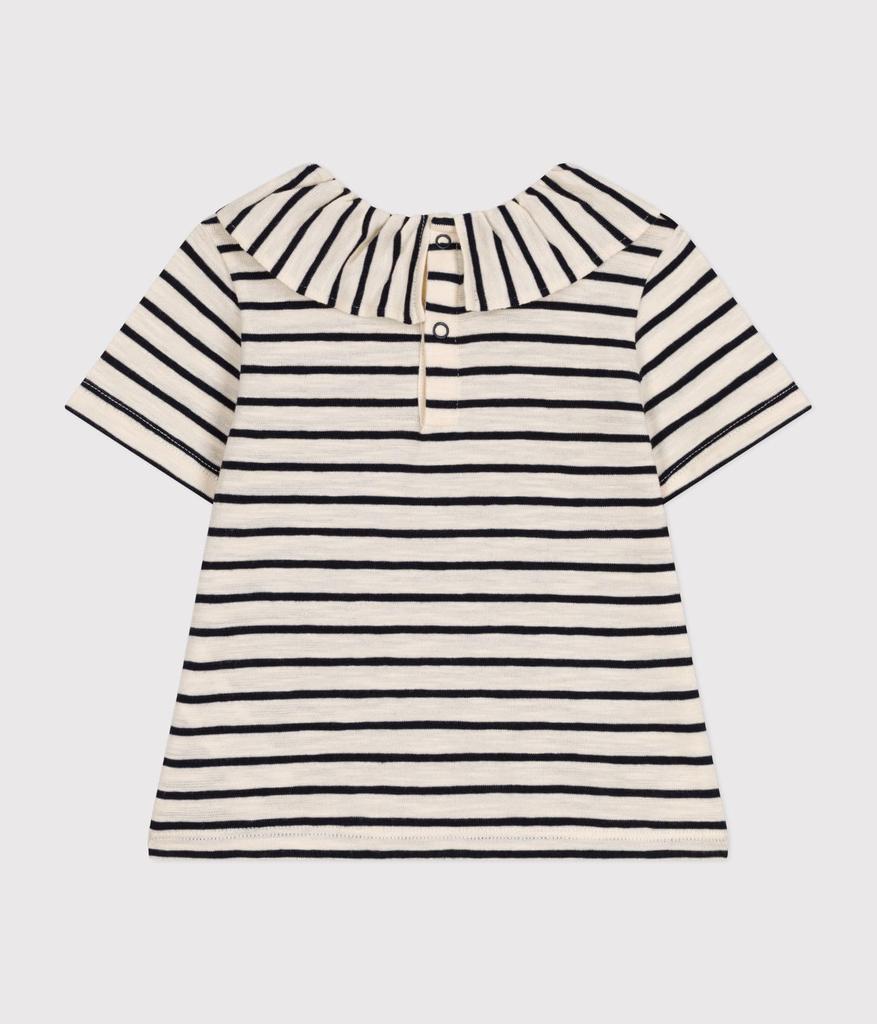 Bomullskant Kortermet Klippet og Sydd A09ZO Melkehvit 18 Måneder 81cm [Petit Bateau] Hvit/Marineblå