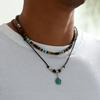 Ensemble de colliers en cordon ciré peau d'agate de coque de noix de coco; Accessoires de chaîne pour pull superposé Hip Hop pour homme
