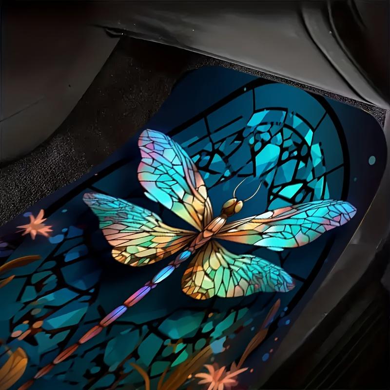 4pcs Dragonfly Pattern Printed Car Floor Mats - Universal Front And Rear Full Coverage Interior Decoration Additions, Suitable for Sedans, Vans
