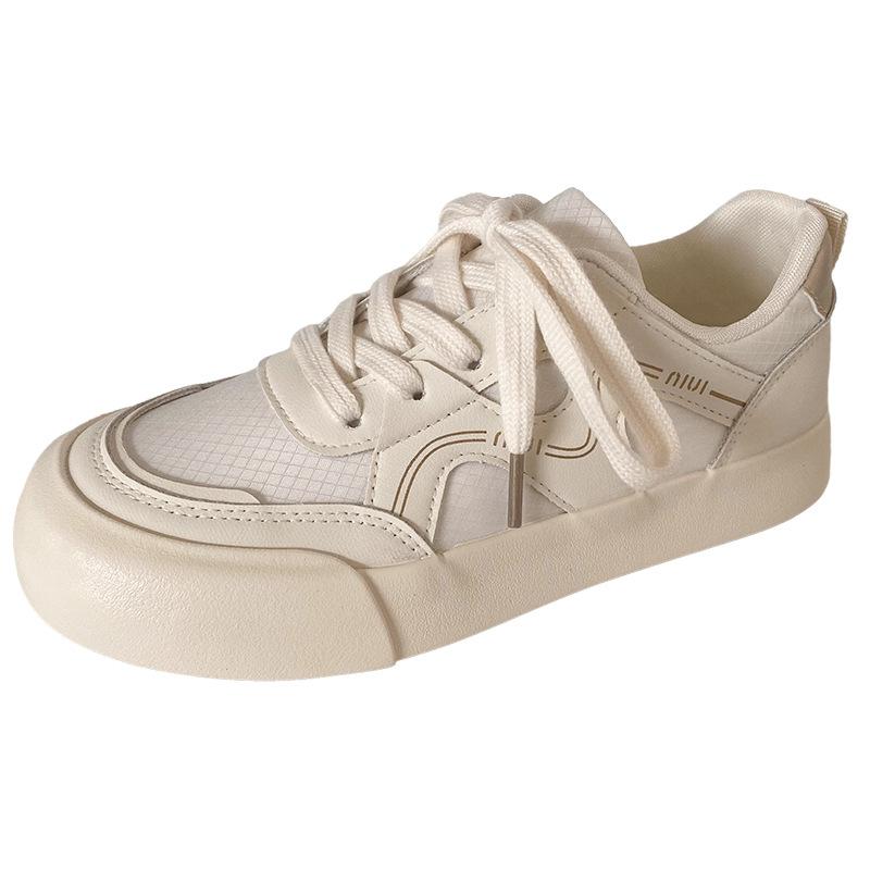 

6552 latex insoles/platform white shoes women s autumn 2024 new niche board shoes round head versatile German training shoes 35 бежевый