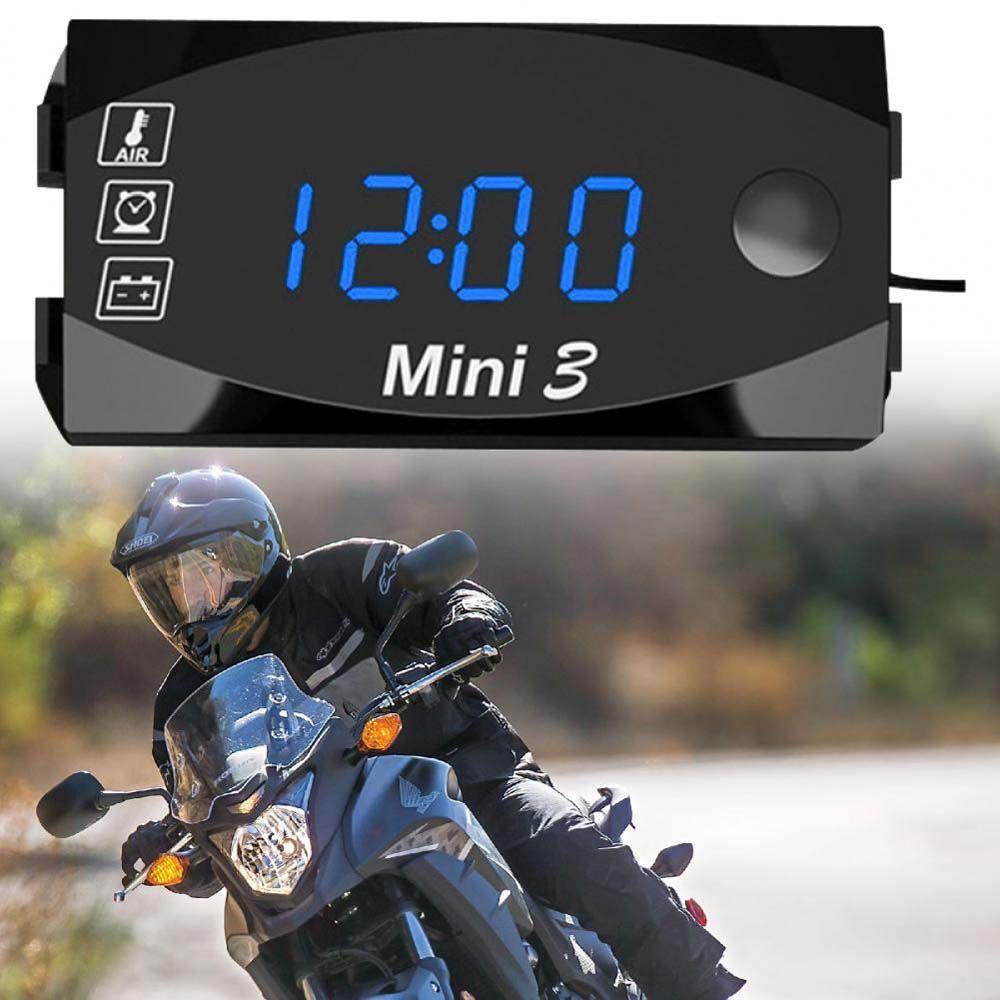 ABS Three-In-One Digital Display Thermometer Voltmeter Motorcycle Electronic Clock LED Watch