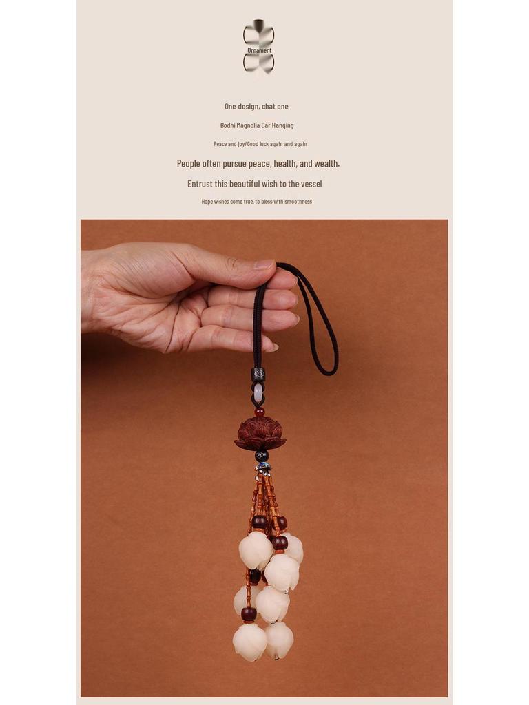 Bodhi Magnolia Lotus Ebony Car Rearview Mirror Pendant Ornament