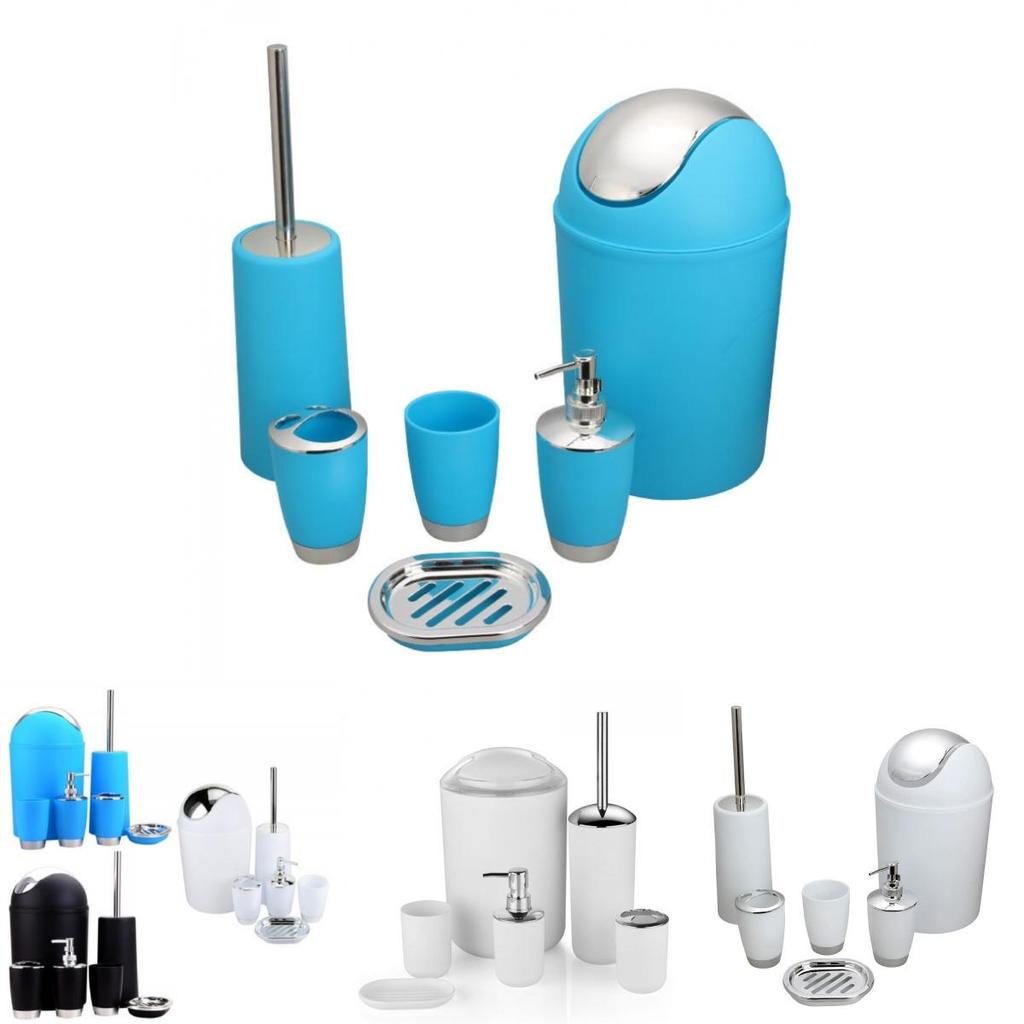 Bathroom Accessories Six Piece Plastic Washroom Kit With Toothbrush Holder And Cup For Home Or Gift