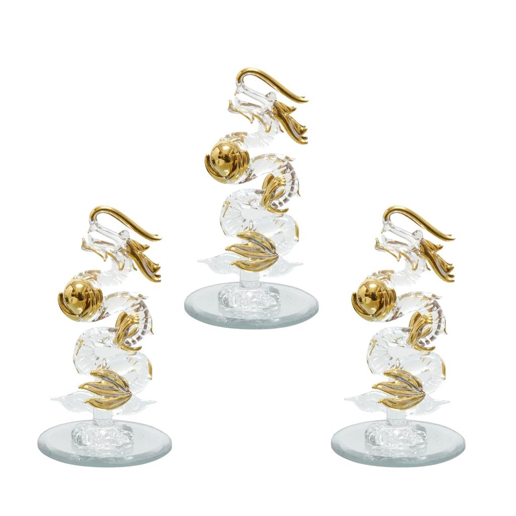 Fourcato Handmade Glass Feng Shui Good Luck and Good Fortune [Rising Dragon] SS x 3 Piece Set