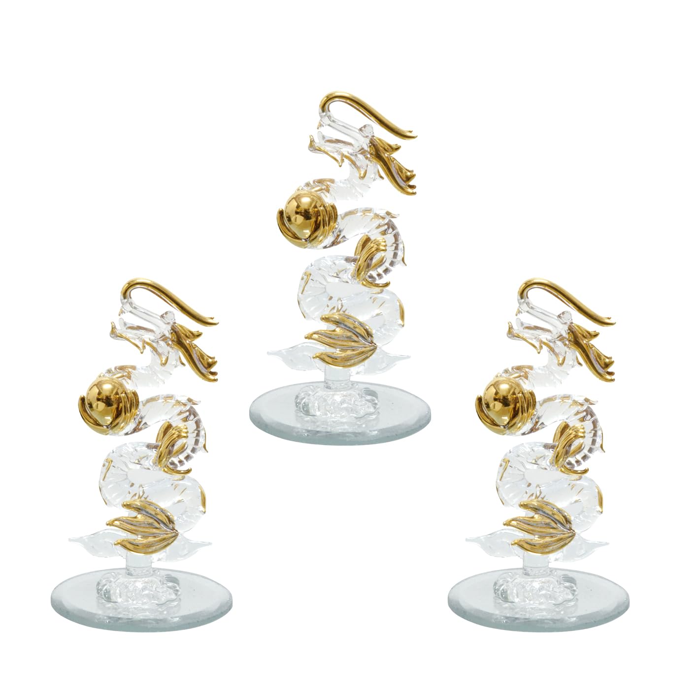 

Fourcato Handmade Glass Feng Shui Good Luck and Good Fortune [Rising Dragon] SS x 3 Piece Set