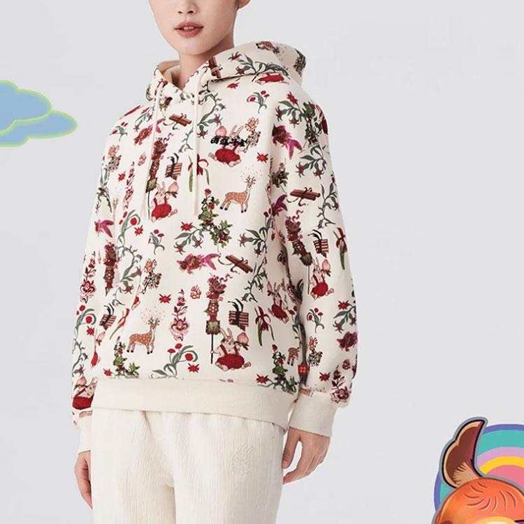 Li-Ning New Year Edition Cartoon Print Loose Hoodie Women Tops Off-White AWDT056-7