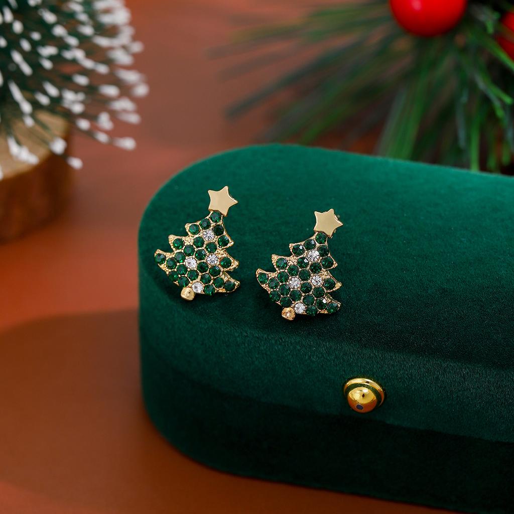 Christmas Diamond-Set Christmas Tree Earrings, Fresh, Sweet And Advanced, Small And Exquisite Temperament Earrings