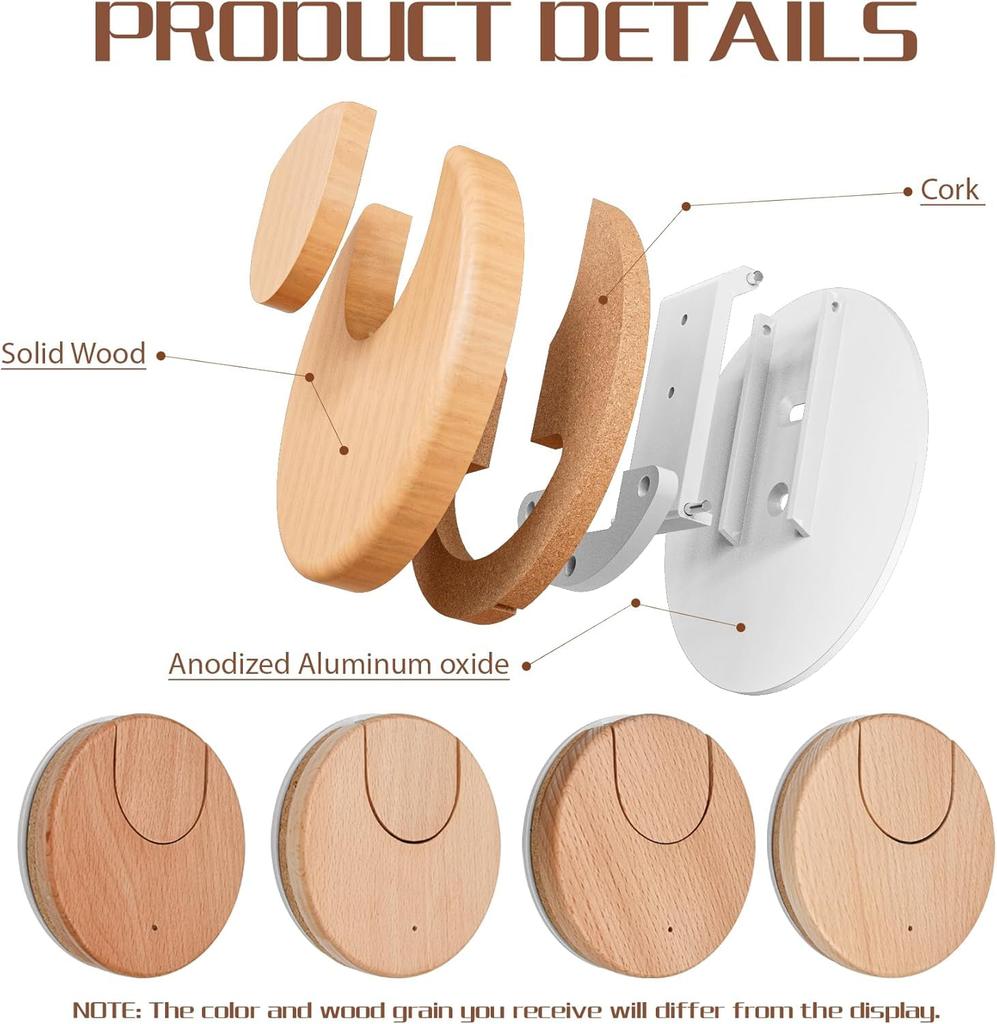 BURNING&LIN Folding Guitar Wall Mount Hanger, Solid Wood and Cork Original Design, Space-Saving Mount Holder, Hook Stand Wall for Acoustic, Banjo,