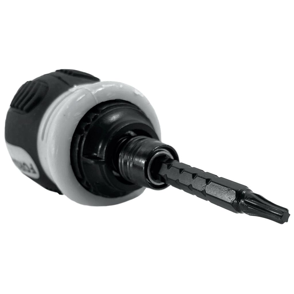 Double-sided ratchet screwdriver with switch and bit adjustment