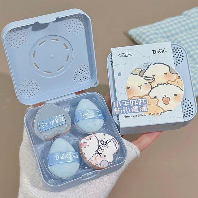 Stapi - Set of 5: Sheep Powder Puff with Case (Various Designs) 5 Pcs - Blue
