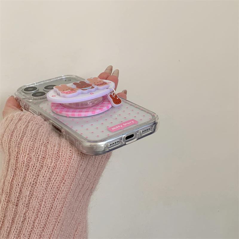 Polka Dot Plaid Rabbit Magnetic Stand Case for iPhone 17/16 Pro Max/15 Pro