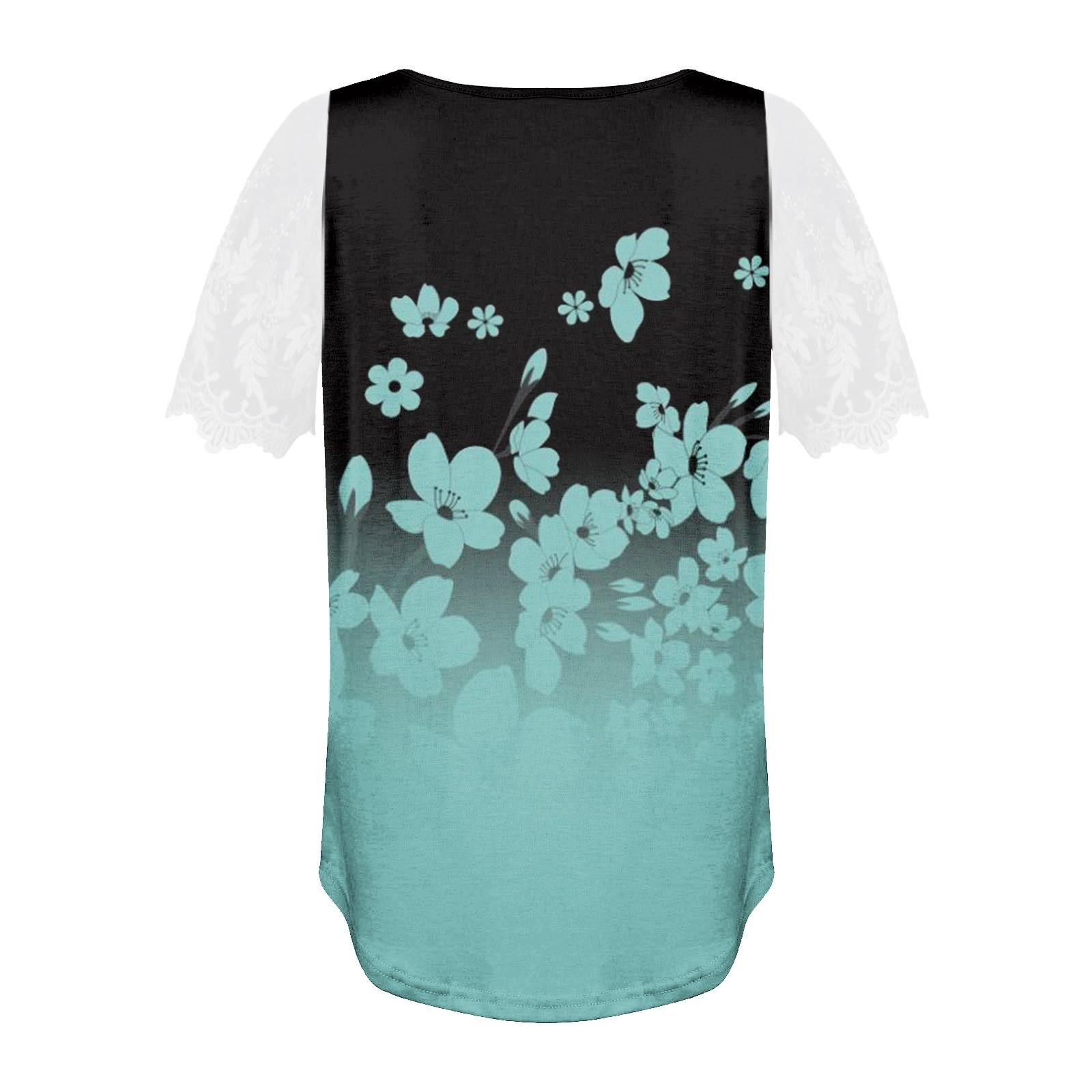 Женская плиссированная кружевная футболка с квадратным вырезом и коротким рукавом — фото 4