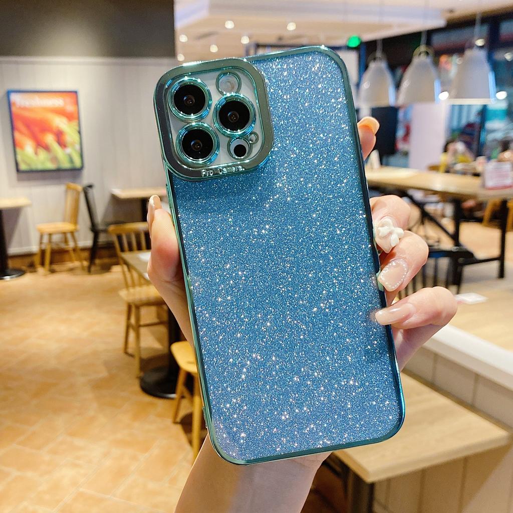 For IPhone 16 Eye Plating Sparkling Powder Phone Case for Apple 15 Promax Straight Edge Transparent All Inclusive Protective Cover