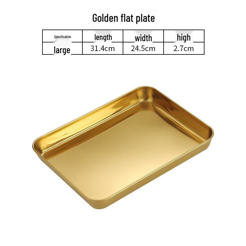 Korean Style Stainless Steel Gold BBQ & Grilling Plate - Versatile Rectangular Tray for Rice, Noodles, Steaming, and Snacks